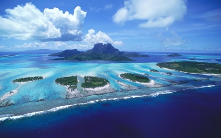 islands - island, sky, ocean, reef