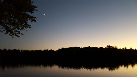 Moon over Lake William - moon, twilight, lake, reflection