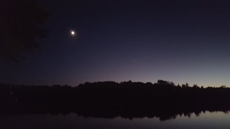 Moon and Star over Lake William - moon, twilight, lake, star