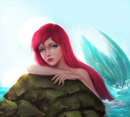 Ariel - tail, ariel, redhead, vara, frumusete, summer, jidu276, fantasy, siren, blue, mermaid, thao anh