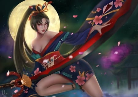 Fantasy girl - moon, girl, kimono, onmyouji, frumusete, thao anh, fantasy, asian, luminos, luna, jidu276