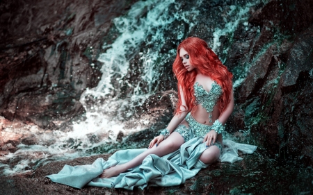 Beauty - maria lipina, redhead, vara, girl, summer, model, mermaid, siren, blue