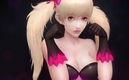 Black Cat girl - fantasy, black cat, girl, blonde, pink, glove