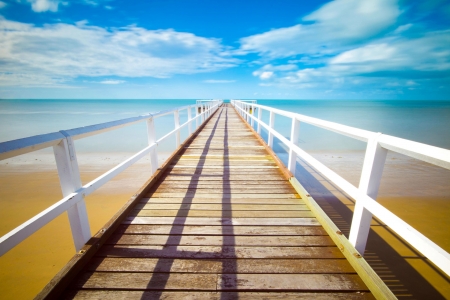 Sunlit Ocean Pier - Nature, Clouds, Oceans, Sea, Sunlight, Piers