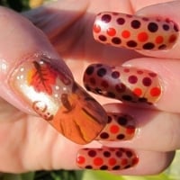 Polka Dots And Fall Leaves Autumn Nail Art