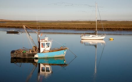 Small Boats - calm, water, boat, reflection, yacht