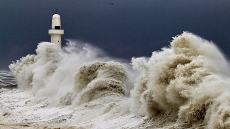 Lighthouse in Stormy Sea - Storm, Lighthouse, Building, Sea