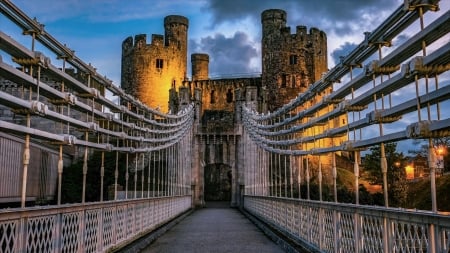 Bridge to Deganwy Castle in Wales - building, deganwy, castle, wales, bridge