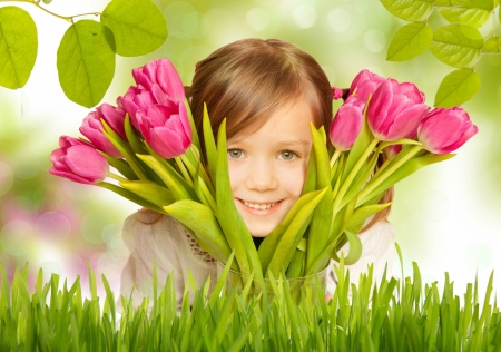 Little Girl - Smile, Grass, Girl, Flowers