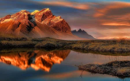 Reflection in water - vestrahorn, Iceland