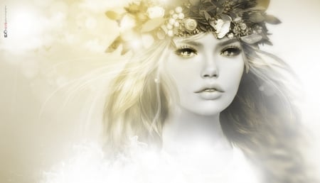 â™¡ - face, wreath, girl, portrait