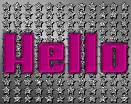 Hello - word, glitter, gizzzi, silver, stars, pink, hello, text