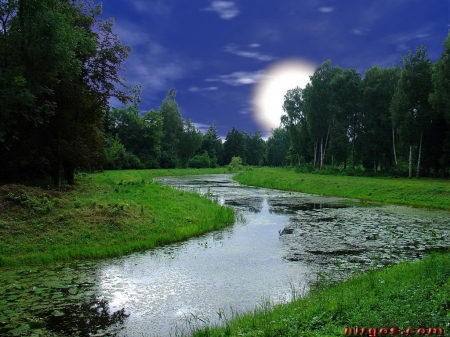 Nature - river, sunshine, field, nature