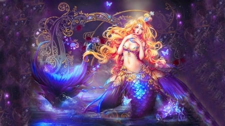 Azul - pretty, blue, beautiful, girl, fantasy, mermaid, digital, woman, art