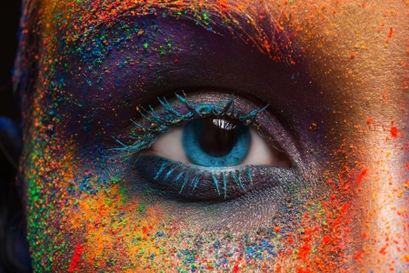 Eye - blue, orange, colorful, dust, eye