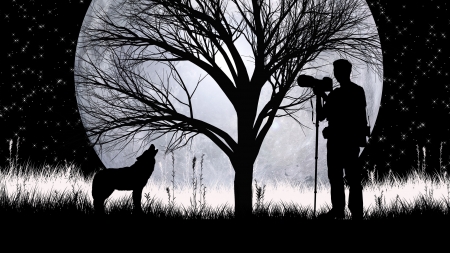 :-) - moon, camera, susan cipriani, wolf, silhouette, man, tree, black, luna