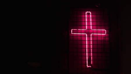 :-) - black, neon, cross, night, sean mungur, light, pink