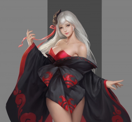 Fantasy girl - bella wu, girl, red, frumusete, black, fantasy