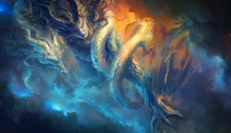 Dragon - fantasy, orange, dragon, carter adair, luminos, blue, art