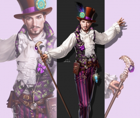 :-) - hat, fantasy, vera velichko, gipsy, man, pink, luminos