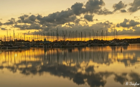 Marina in Canada - clouds, marina, sunset, Canada, harbor, yachts, reflection