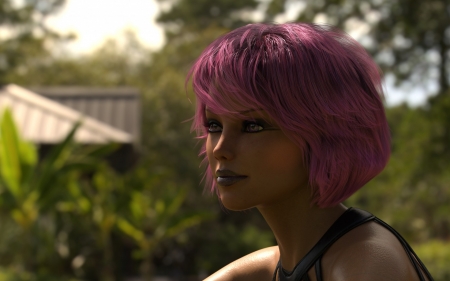 Girl - face, rendering, girl, pink, hair, fantasy