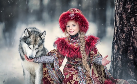 :-) - winter, wolf, dog, copil, child, fur, lup, red, iarna