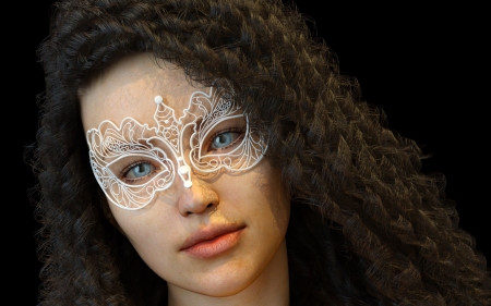 :-) - fantasy, mask, rendering, girl, lace, face