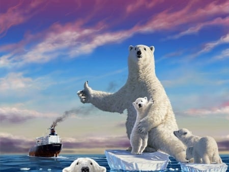 Ready to travel - bear, polar, cub, funny, trip, arctic