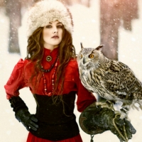 Woman In Winter With Owl