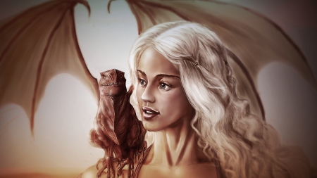 Mother of dragons - brown, fantasy, mother, game of throns, dragon, daenerys targaryen, girl