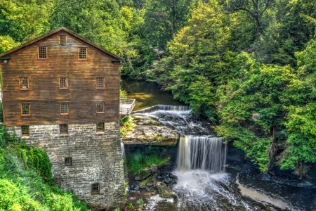 Lanterman's Mill, Youngstown, Ohio - mill, usa, trees, wateerfall