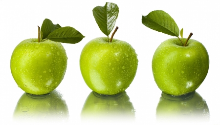 Green apples - leaves, apples, fruits, drops