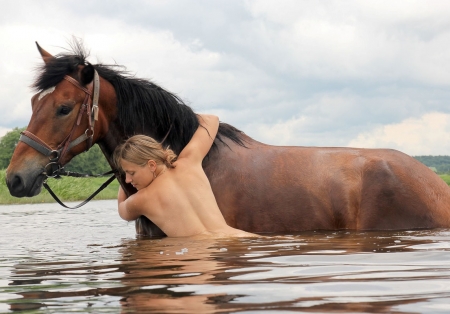 girl with horse - girls, horse, sexy, animals