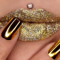 Gold Lip And Nail Art