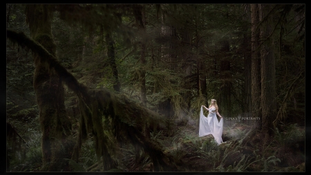 lonely - women, fantasy, white, wald