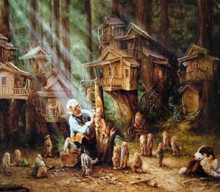 Breath Of Life - houses, people, trees, man