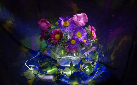 Still life with flowers - flowers, still life, petals, vase