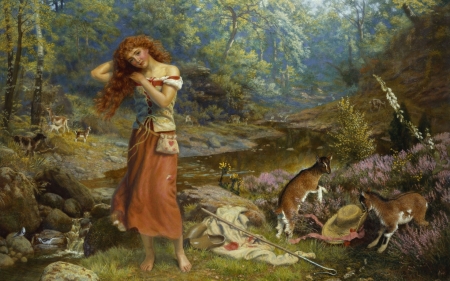 Audrey - hat, arthur hughes, animal, painting, audrey, art