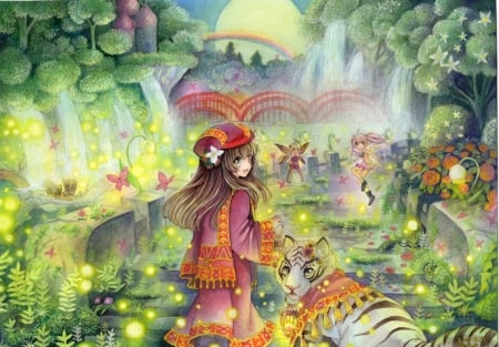 ORIENTAL fOREST - anime, forest, umbrella, wing