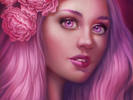 Fantasy girl - peony, fantasy, amethyst eye, junejenssen, girl, portrait, face, flower