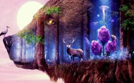 All Of Them Are Gone - sky, stars, trees, animals, water, bear deer, extinct, plants, fire, endangered, pollution, earth