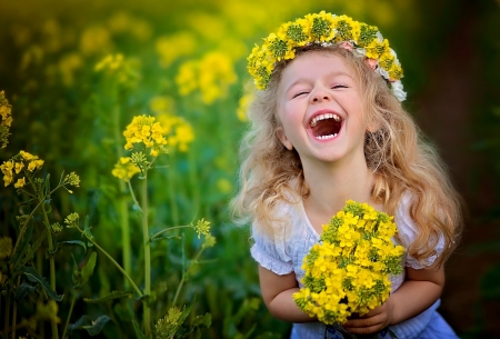 Little Girl - bouquet, wreath, flowers, girl