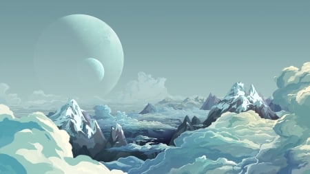 * - mountains, art, planet, clouds