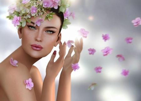 â™¡ - face, wreath, girl, petals