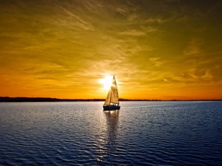 Sunset - sky, water, boat, sunset, sea