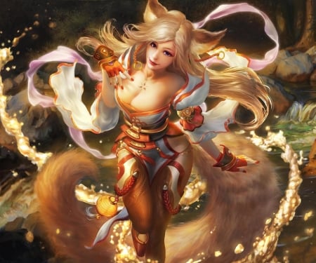 Fox girl - frumusete, fantasy, fox, t swck, girl, blonde, luminos