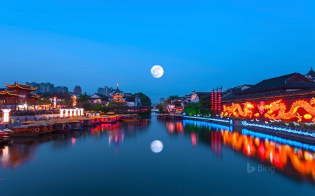 Der Fluss Qinhaui In Nanjing China