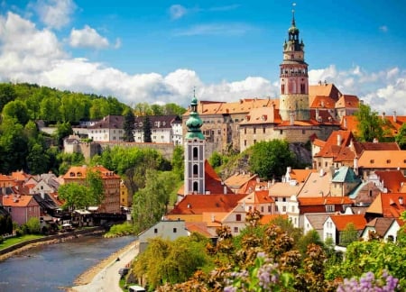 ÄŒesky Krumlov, Czech Republic - sky, building, houses, river