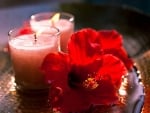 Candles and hibiscus